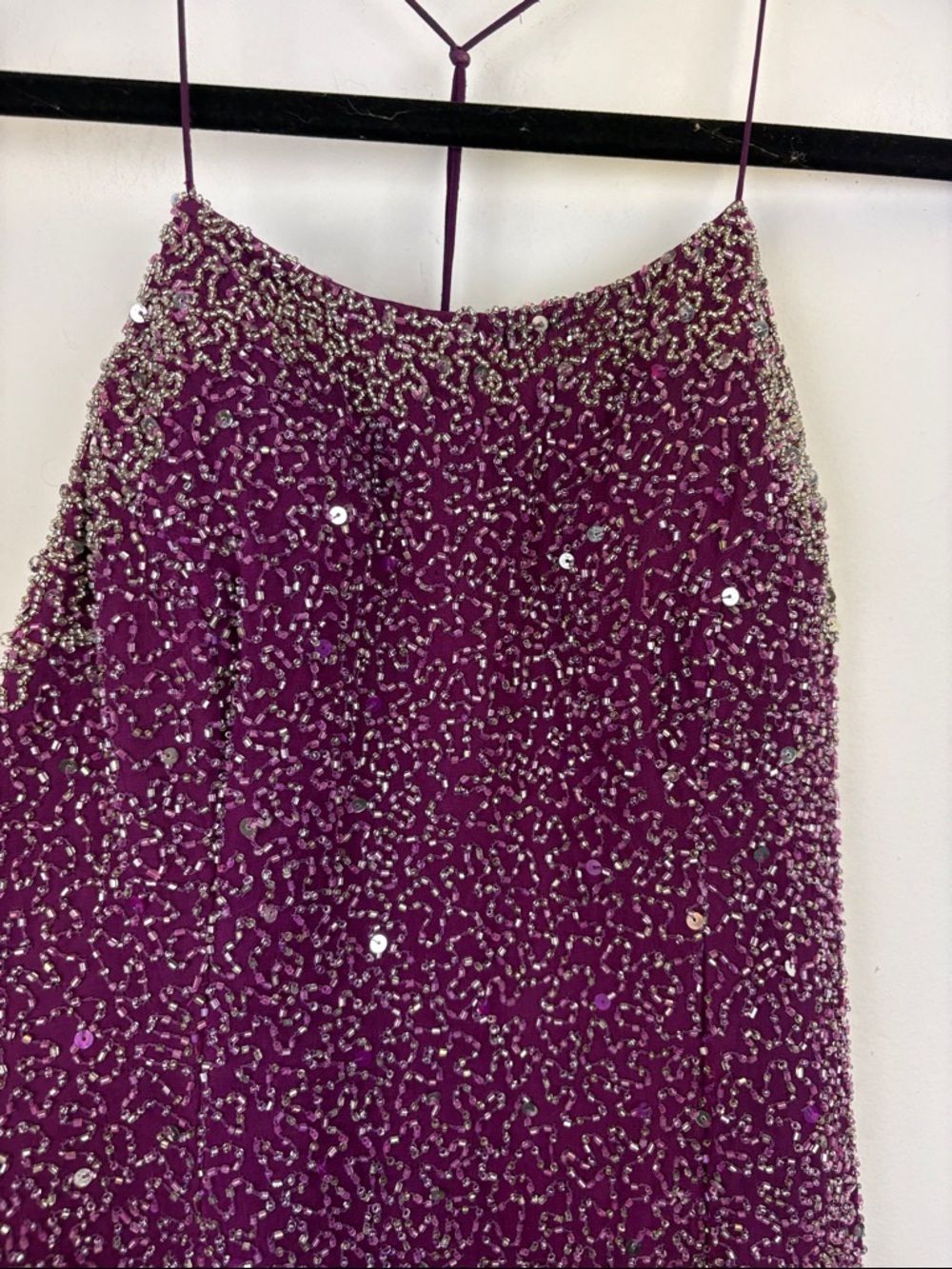 Scala Beaded Sequin Dress Purple Handkerchief Hem Cocktail Formal Size Small - Picture 2 of 10